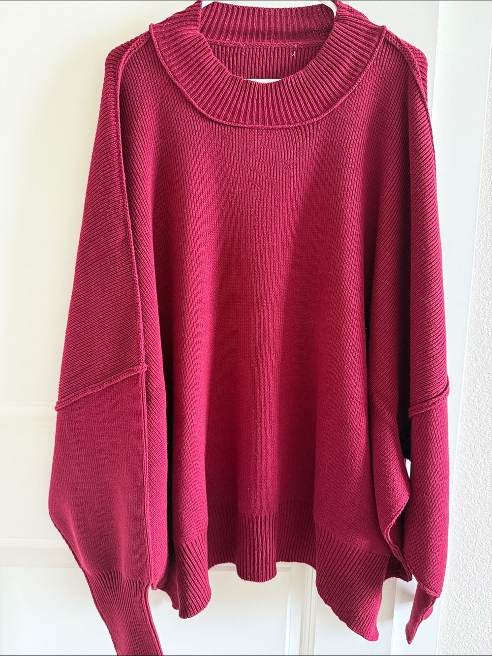 Zenana Outfitters Oversized Ribbed Sweater - Wine Red